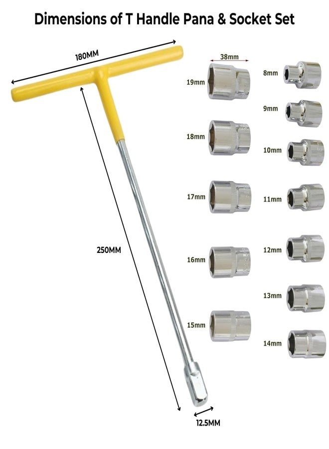 KASHTHA ENTERPRISE مجموعة أدوات مفتاح ربط على شكل حرف T للسيارات من كاشثا إنتربرايز مكونة من 13 قطعة مع مقبس 8-19 مم 1/2 (مفتاح ربط بمقبض على شكل حرف T 13 في 1) - Image 5
